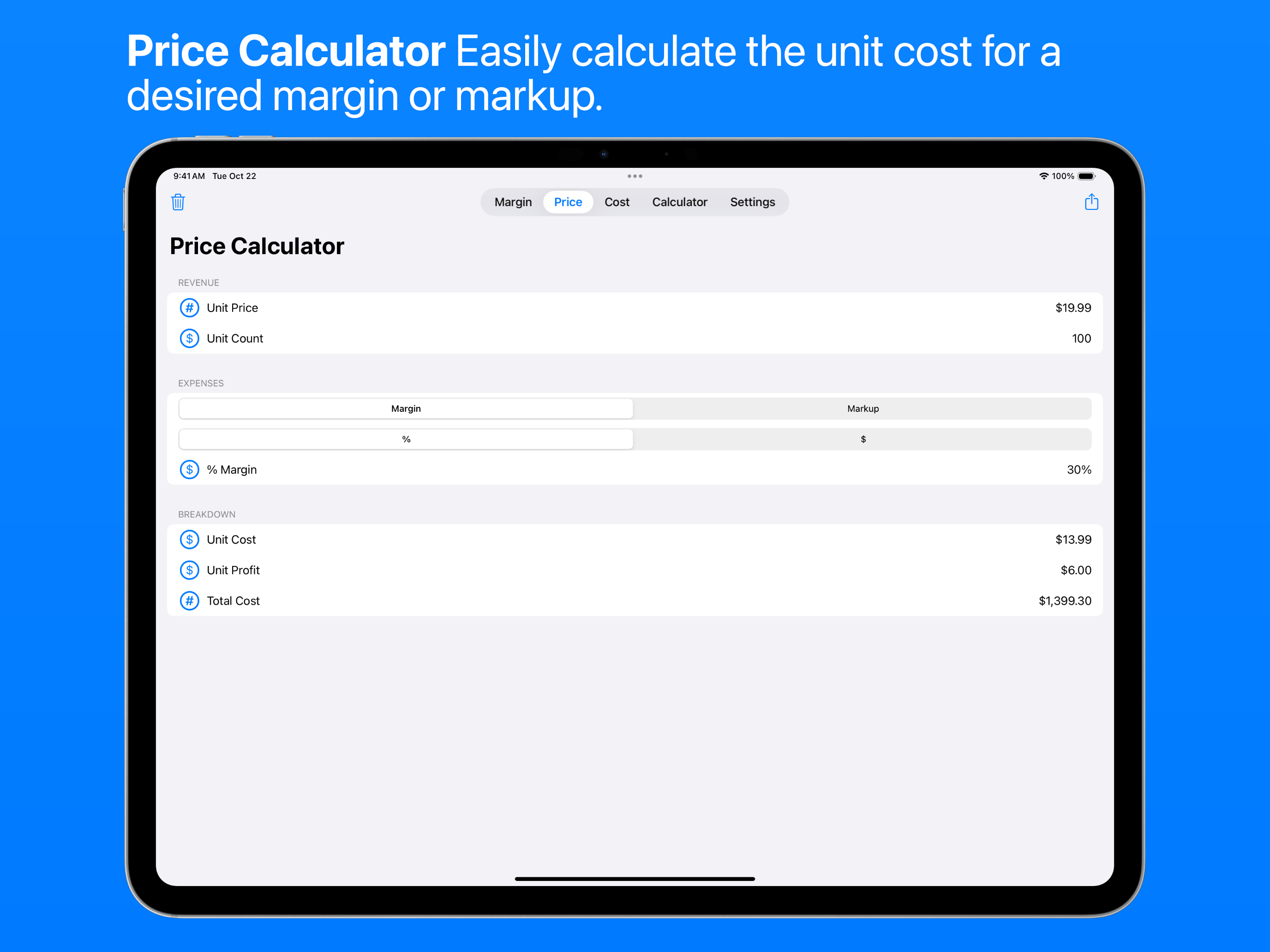 Price Calculator on iPad